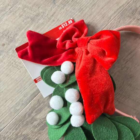 Celebrate It Christmas Noel Mistletoe Red Bow Headband Holiday Hair Accessory - Picture 3 of 4
